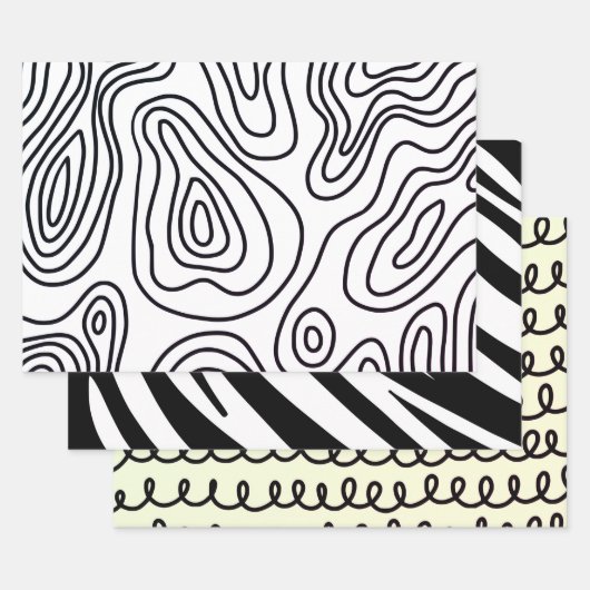Zwart-wit krabbelpatroon inpakpapier vel (Set)