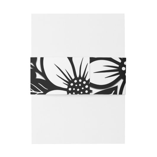 Zwart & Wit Krachtig Bloemmotief Uitnodigingen Wikkel (Achterkant Voorbeeld)