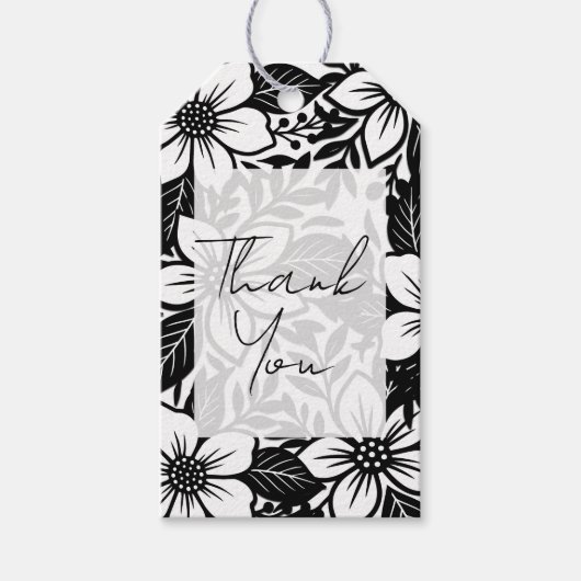 Zwart & Wit Krachtige Bloemenkleur Cadeaulabel (Voorkant)