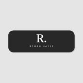 Zwart Wit Krachtige Stip Monogram Moderne Minimali Naamplaatje (Voorkant)