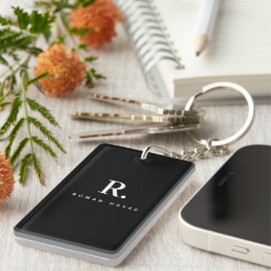 Zwart Wit Krachtige Stip Monogram Moderne Minimali Sleutelhanger