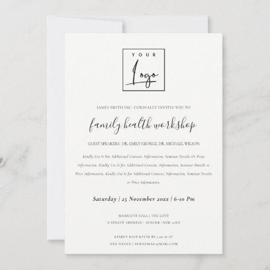 ZWART &  WIT KRAFT JOUW LOGO WORKSHOP GALA EVENEME KAART (Voorkant)