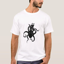 Zwart-wit Kraken Zee Monster met schip T-shirt