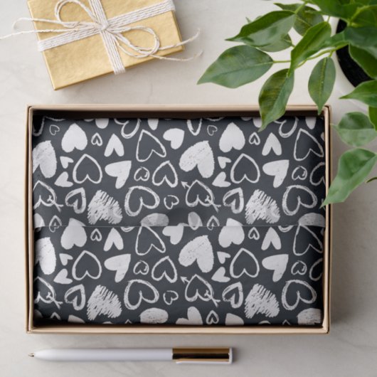 Zwart Wit Krijt Hart Patroon Valentijnsdag Tissuepapier (Geschenk)