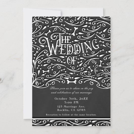 Zwart & Wit Krijt Ornament Botten Huwelijk Kaart (Achterkant)