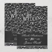 Zwart & Wit Krijt  Ornament Wedding Kaart (Voorkant / Achterkant)