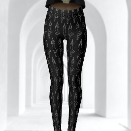 Zwart-wit krijt Outline Yoga Pose Patroon Leggings