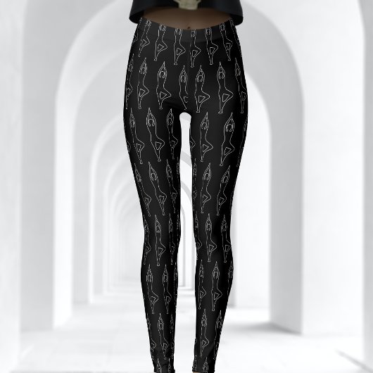 Zwart-wit krijt Outline Yoga Pose Patroon Leggings