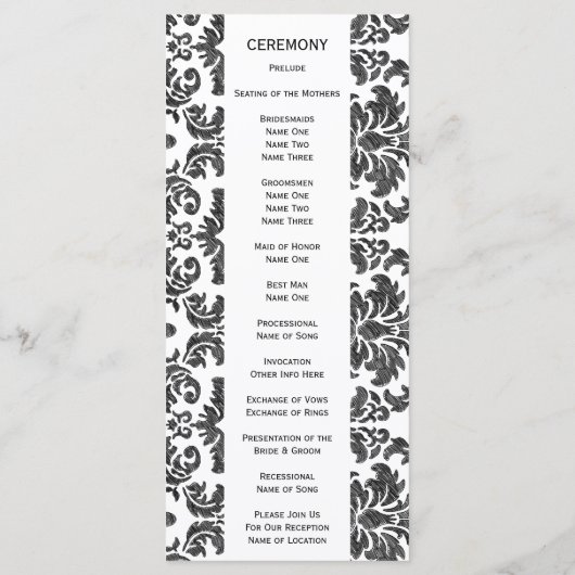 Zwart-wit krijtbord damask patroon programmakaart (Achterkant)