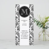 Zwart-wit krijtbord damask patroon programmakaart (Staand voorkant)