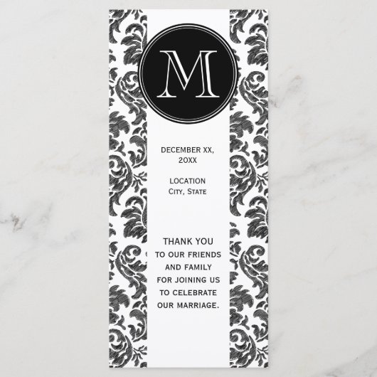 Zwart-wit krijtbord damask patroon programmakaart (Voorkant)