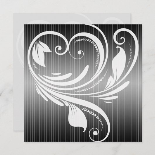 Zwart-wit krijtstreep hart bruiloft uitnodiging (Voorkant / Achterkant)