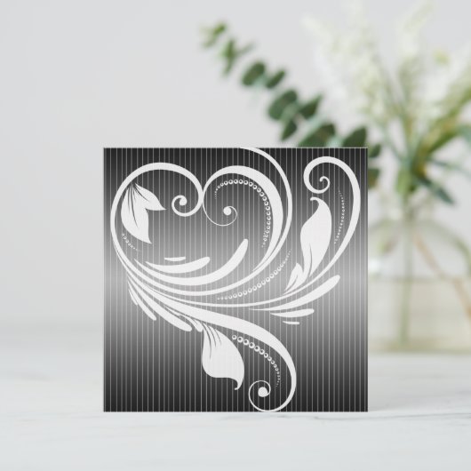 Zwart-wit krijtstreep hart bruiloft uitnodiging (Staand voorkant)