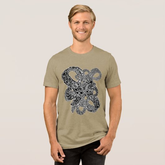 Zwart-wit kronkelende surrealistische Abstracte ku Tri-Blend Shirt (Voorkant volledig)