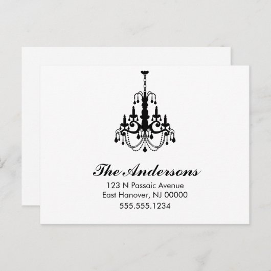 Zwart-wit kroonluchter bewegende aankondigingen aankondigingskaart (Voorkant / Achterkant)