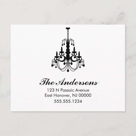 Zwart-wit kroonluchter bewegende aankondigingen aankondigingskaart (Voorkant)