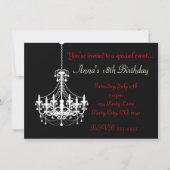 Zwart & Wit Kroonluchter Elegante Feestuitnodiging Kaart (Voorkant)