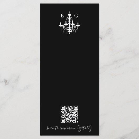 Zwart Wit Kroonluchter Monogram Huwelijk QR Code Menu (Achterkant)