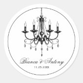 Zwart-wit kroonluchter Oud Geld bruiloft Ronde Sticker (Voorkant)
