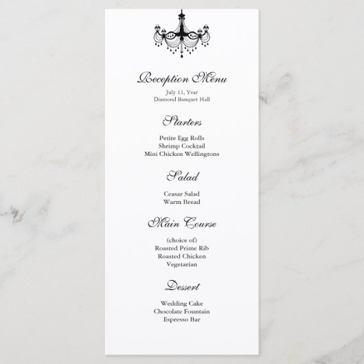 Zwart-wit kroonluchter Receptie Menu (Voorkant)