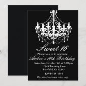 Zwart-wit kroonluchter Sweet 16 Party Uitnodigen Kaart (Voorkant / Achterkant)