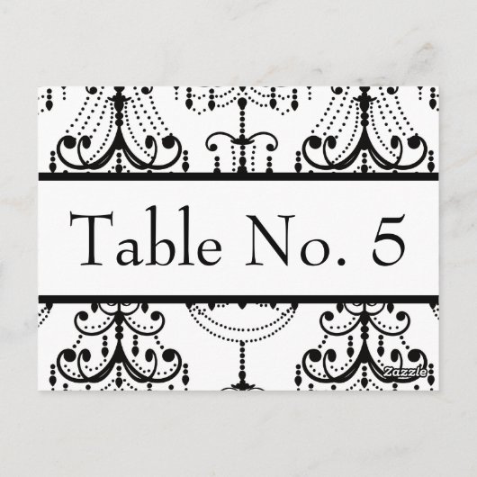 Zwart&Wit Kroonluchter Trouwtafel Briefkaart #'s (Achterkant)