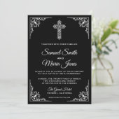 Zwart-wit kruis Christelijke bruiloft uitnodiging (Staand voorkant)