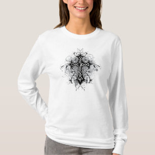 Zwart wit kruis en draden, aangepast t-shirt