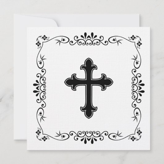 Zwart-wit kruis Katholieke bruiloft uitnodiging (Achterkant)