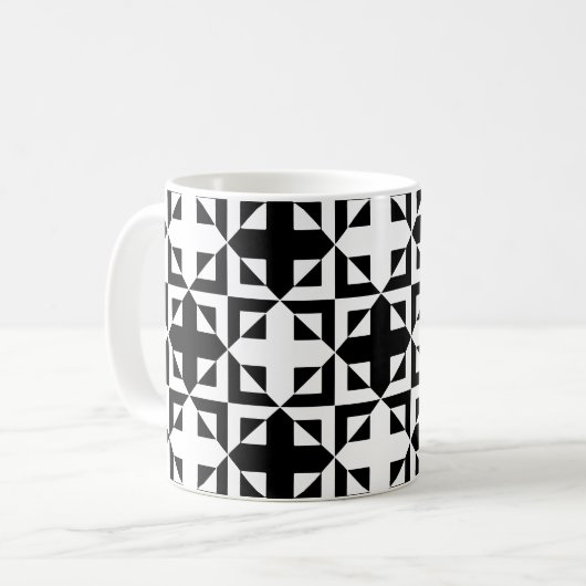 Zwart wit kruis monochroom optisch patroon koffiemok (Voorkant links)