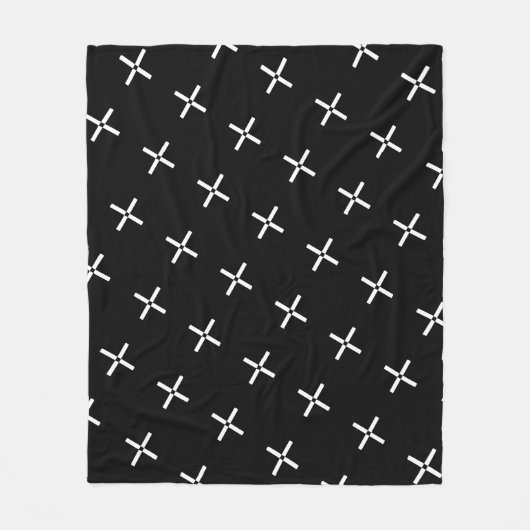 Zwart wit kruis plus geometrisch modern patroon fleece deken (Voorkant)
