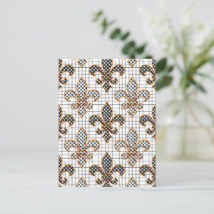Zwart Wit Kruisarcering Stippen Fleur-de-lis  Briefkaart