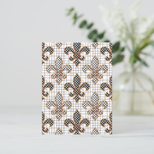 Zwart Wit Kruisarcering Stippen Fleur-de-lis  Briefkaart (Staand voorkant)