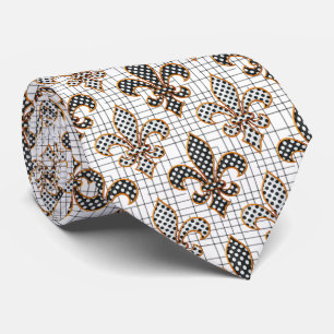 Zwart Wit Kruisarcering Stippen Fleur-de-lis  Stropdas