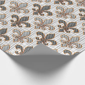 Zwart Wit Kruisluik Stippen Fleur-de-lis Cadeaupapier (Hoek)