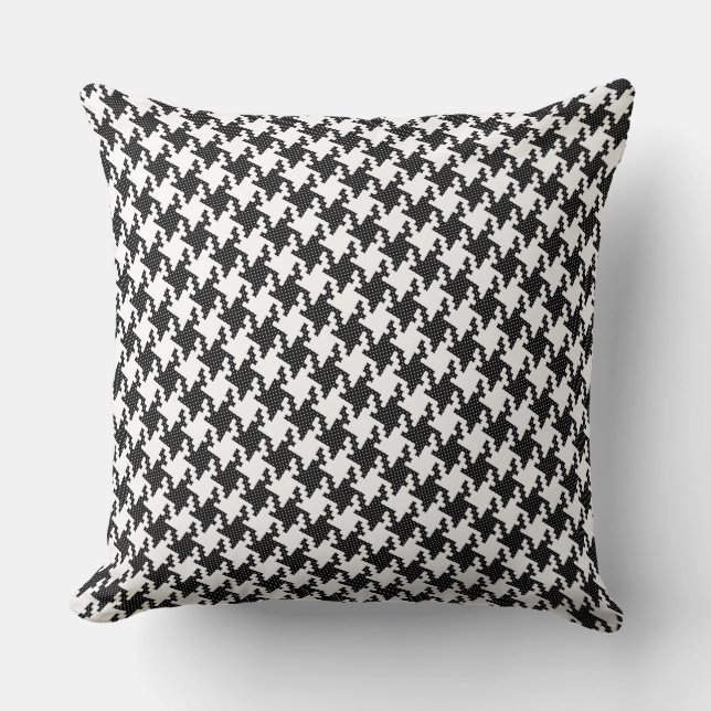 Zwart-wit kruisstik Houndstooth Pied-de-Poule Kussen (Voorkant)