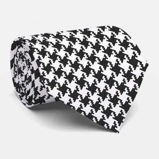 Zwart-wit kruisstik Houndstooth Pied-de-Poule Stropdas (Opgerold)