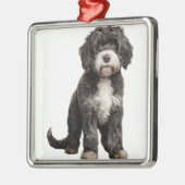 ZWART-WIT KRULLENDE PORTUGESE WATERHOND METALEN ORNAMENT (Links)