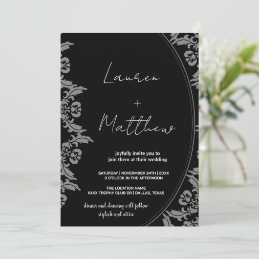Zwart Wit Kunst Bruiloft Uitnodigingen (Staand voorkant)
