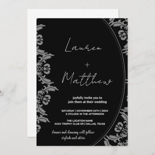 Zwart Wit Kunst Bruiloft Uitnodigingen (Voorkant / Achterkant)