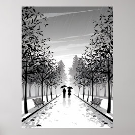 Zwart-wit kunst Prints, Modern, Landschap, Moody Poster