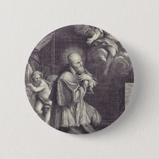 Zwart-wit Kunst van Sint Franciscus de Sales Ronde Button 5,7 Cm (Voorkant)