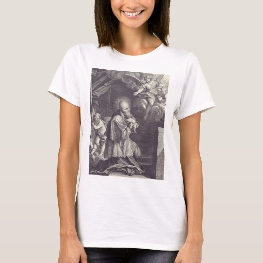Zwart-wit Kunst van Sint Franciscus de Sales T-shirt (Voorkant)