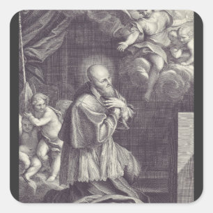 Zwart-wit Kunst van Sint Franciscus de Sales Vierkante Sticker