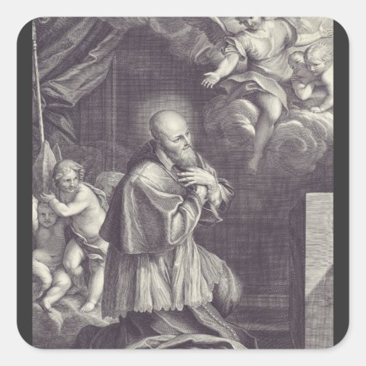 Zwart-wit Kunst van Sint Franciscus de Sales Vierkante Sticker (Voorkant)