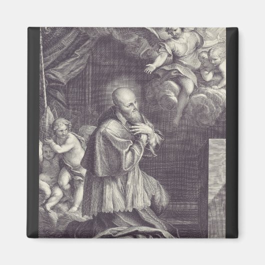 Zwart-wit kunst van Sint-Franciscus van Sales Magneet (Voorkant)