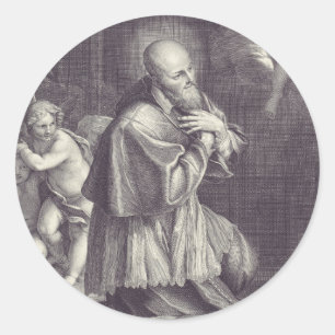 Zwart-wit kunst van Sint-Franciscus van Sales Ronde Sticker