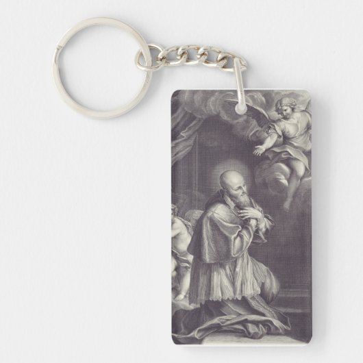 Zwart-wit kunst van Sint-Franciscus van Sales Sleutelhanger (Voorkant)