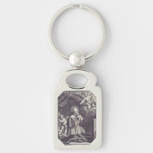 Zwart-wit kunst van Sint-Franciscus van Sales Sleutelhanger (Voorkant)