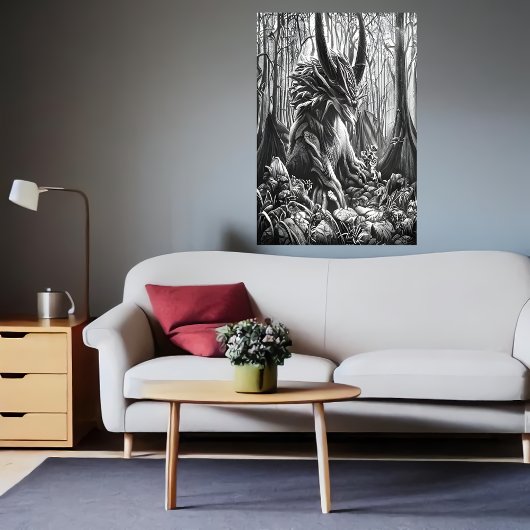 zwart - wit kunstbeest in het bos | AI Art. Poster